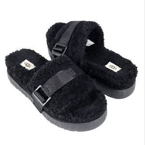 UGG Fluffita Black Slides Platform Sandals